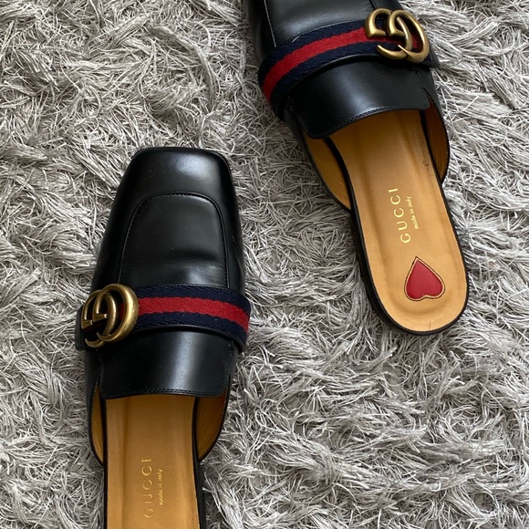 Gucci flats leather black slides mules - Picture 2 of 5